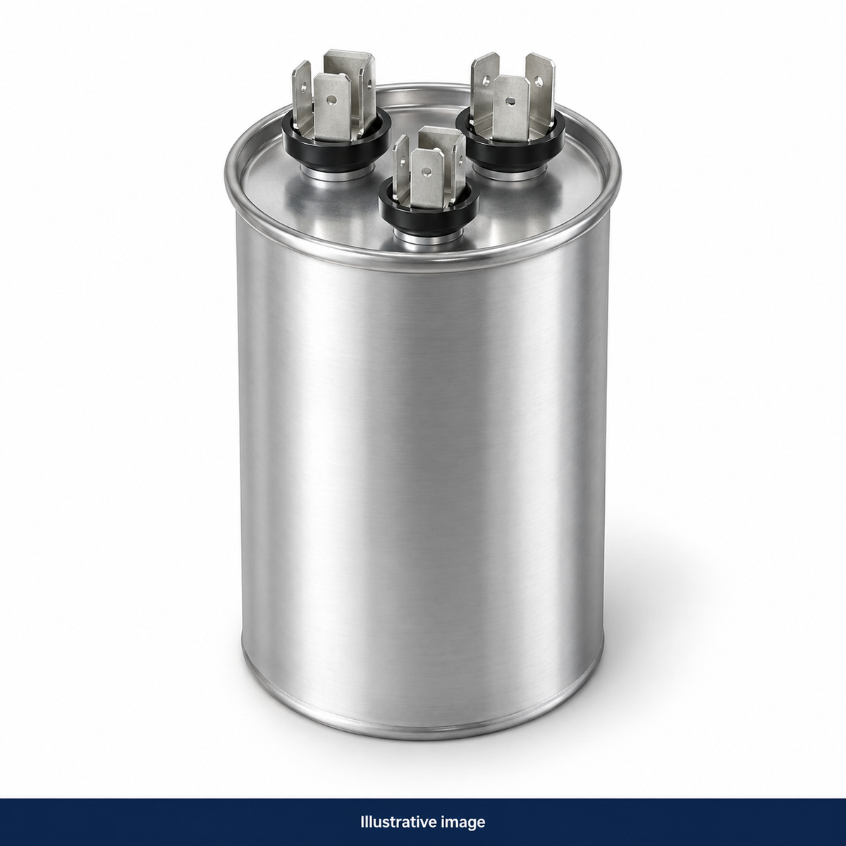 Generic dual run capacitor illustration; actual product appearance may vary.